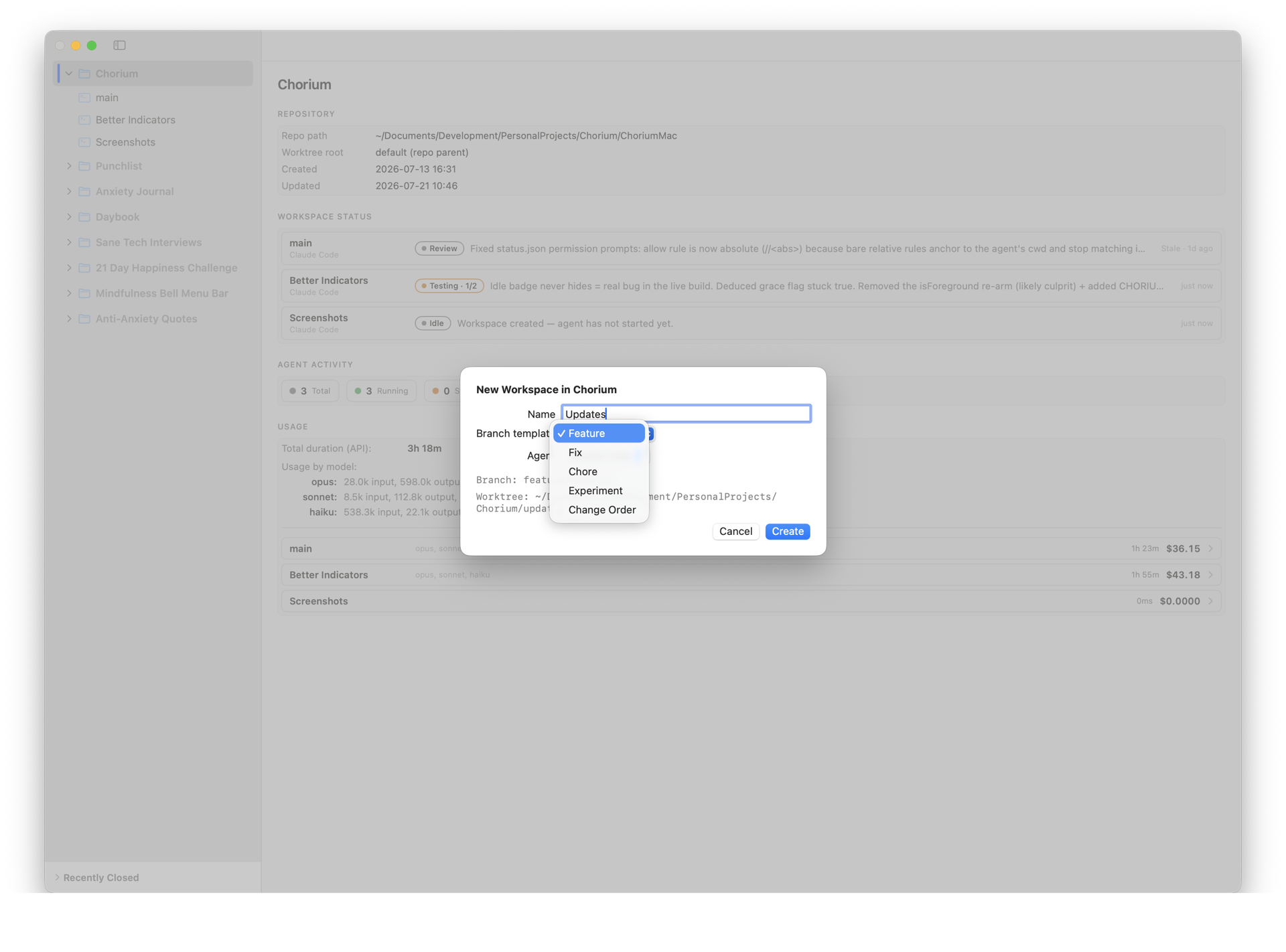 Branch template dropdown